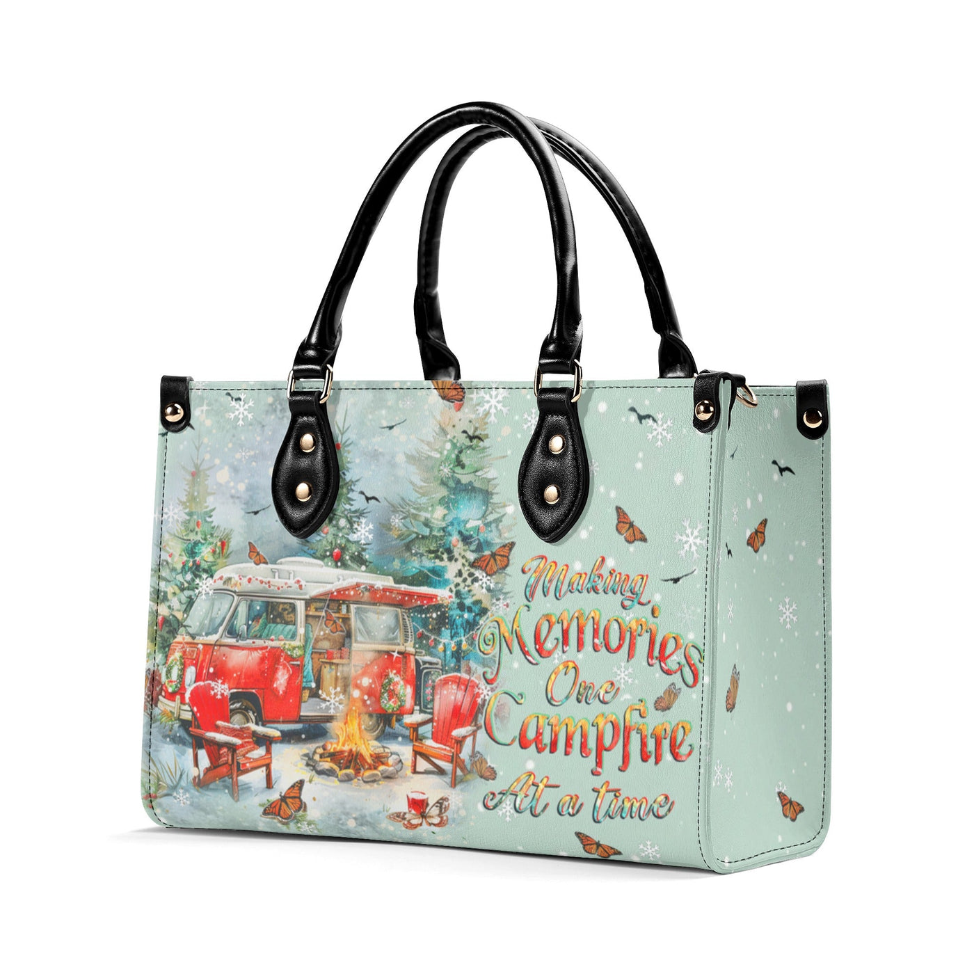 BLISSCORNERS MAKING MEMORIES ONE CAMPFIRE CHRISTMAS LEATHER HANDBAG