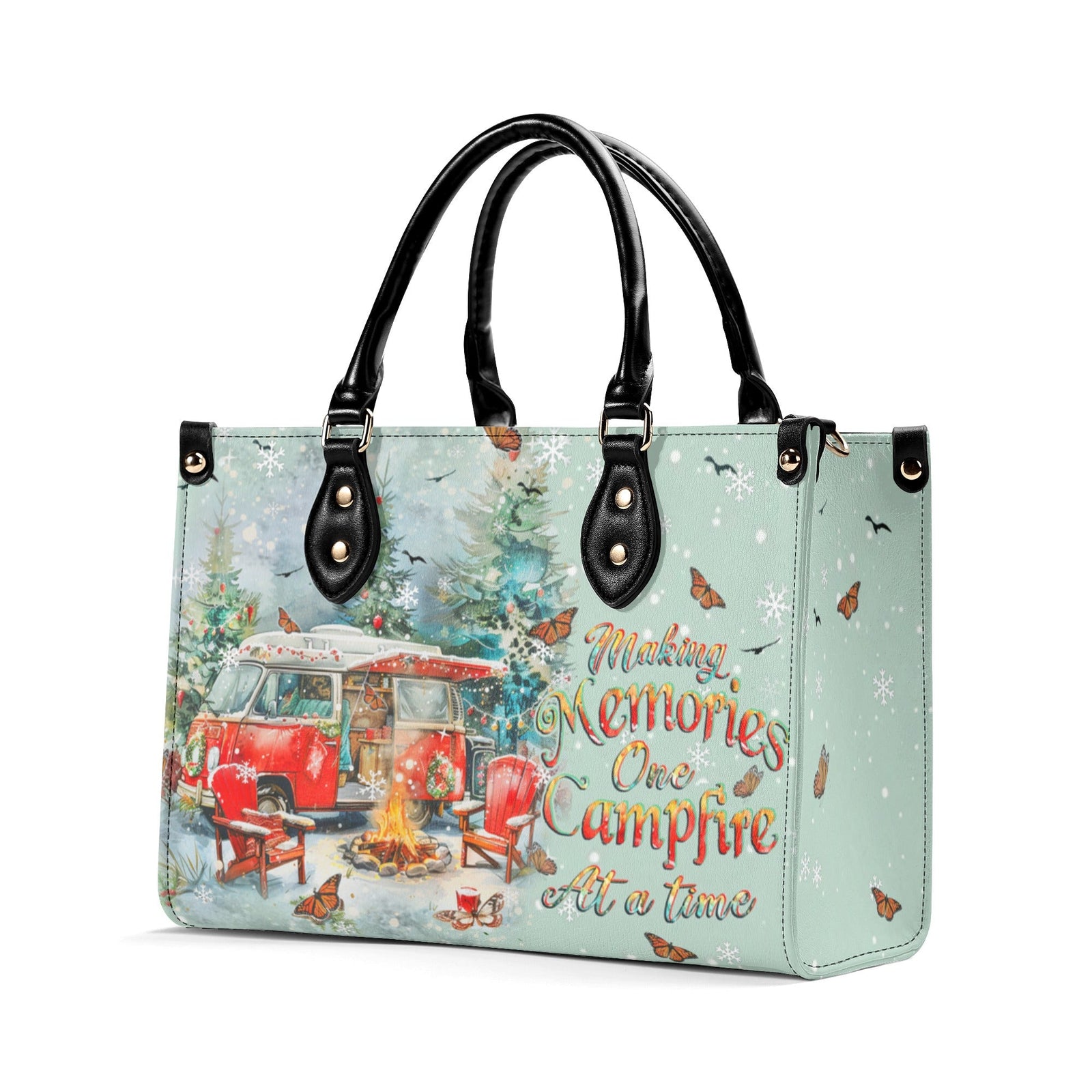 BLISSCORNERS MAKING MEMORIES ONE CAMPFIRE CHRISTMAS LEATHER HANDBAG
