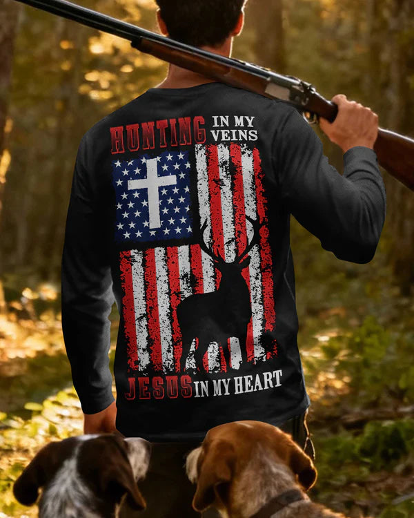 Blisscorners Hunting In My Veins Jesus In My Heart Shirt, Personalized Hunting 3D Shirt