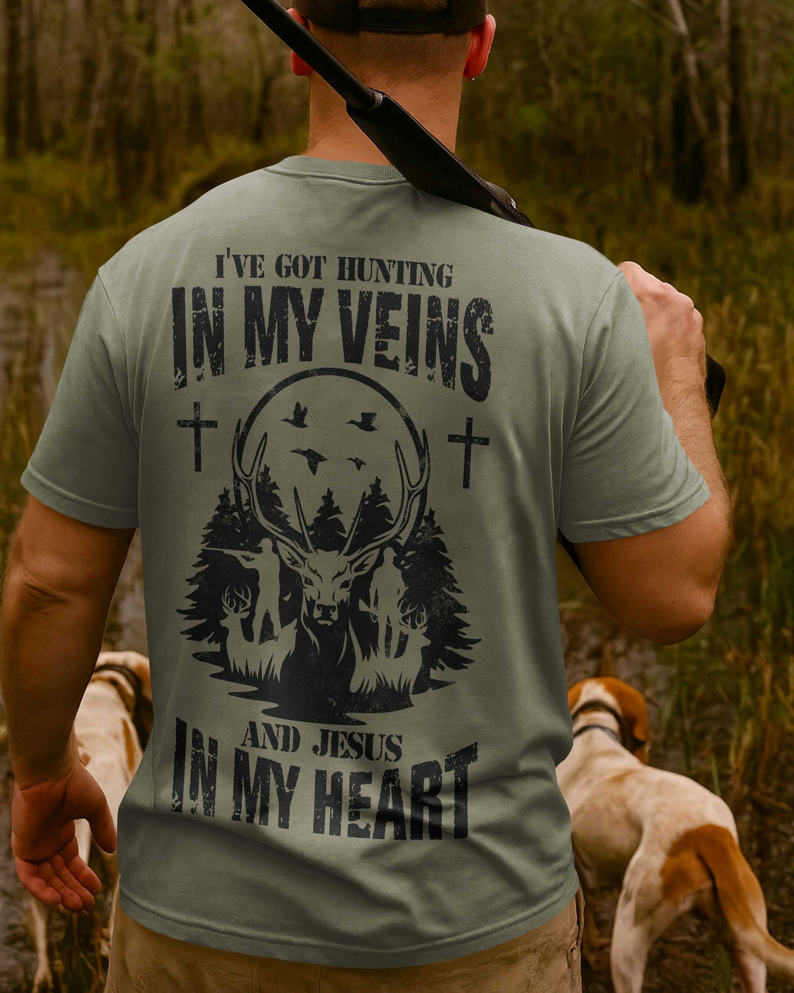 Blisscorners I've Got Hunting In My Veins And Jesus In My Heart, Personalized Hunting 3D Shirt