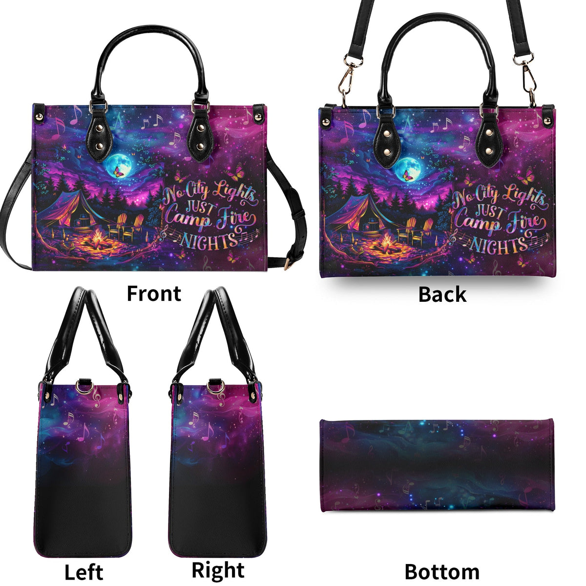 BLISSCORNERS NO CITY LIGHTS JUST CAMPFIRE NIGHTS LEATHER HANDBAG