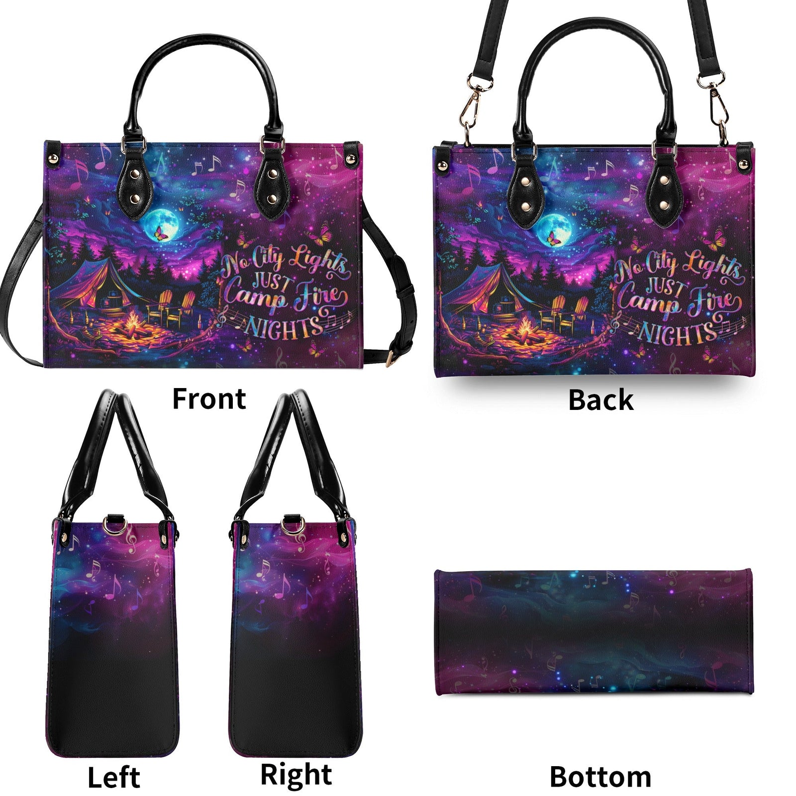 BLISSCORNERS NO CITY LIGHTS JUST CAMPFIRE NIGHTS LEATHER HANDBAG