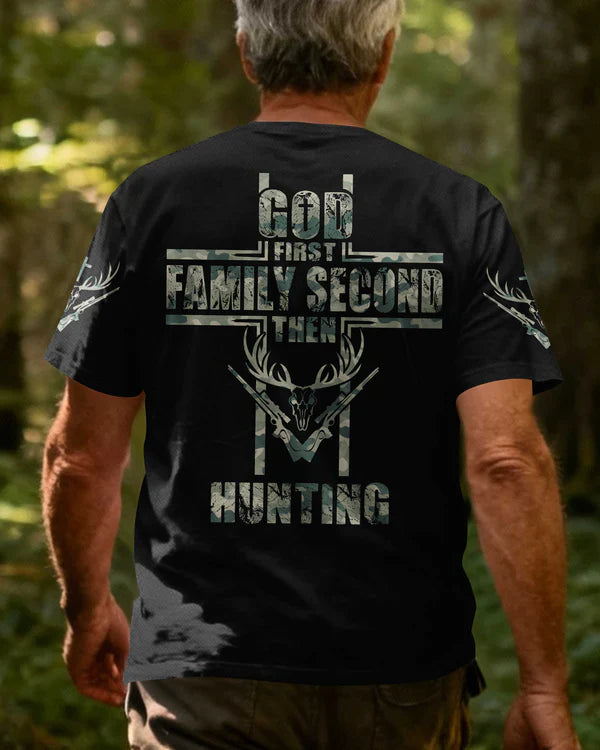 Blisscorners God First Family Second Then Hunting 3D Shirt, Personalized Hunting 3D Shirt