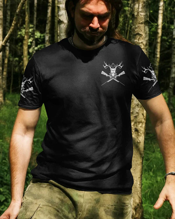 Blisscorners Never Underestimate An Old Man Who Believe In Jesus And Love Hunting Shirt, Personalized Hunting 3D Shirt - Black