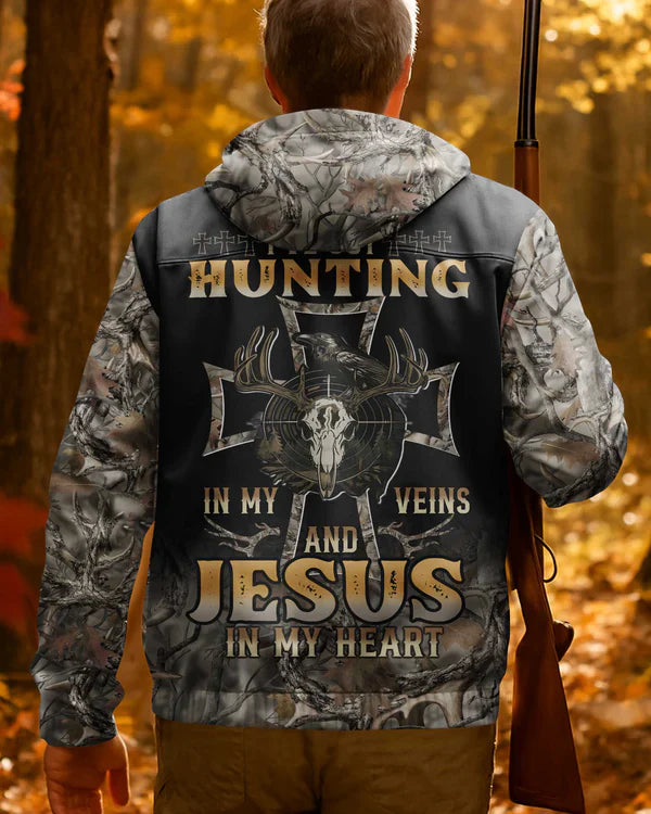 Blisscorners Hunting In My Veins And Jesus In My Heart Shirt, Personalized Hunting 3D Shirt