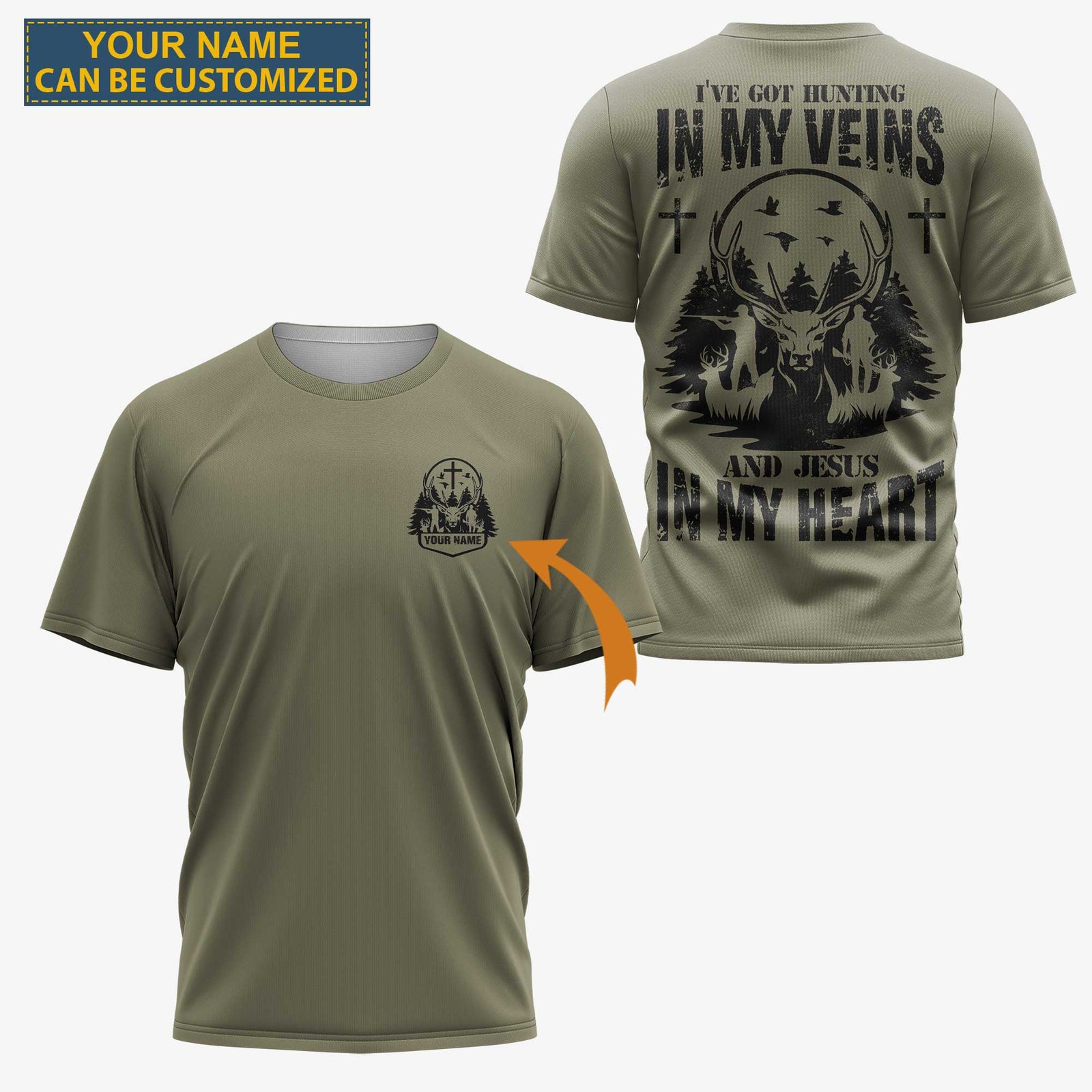 Blisscorners I've Got Hunting In My Veins And Jesus In My Heart, Personalized Hunting 3D Shirt
