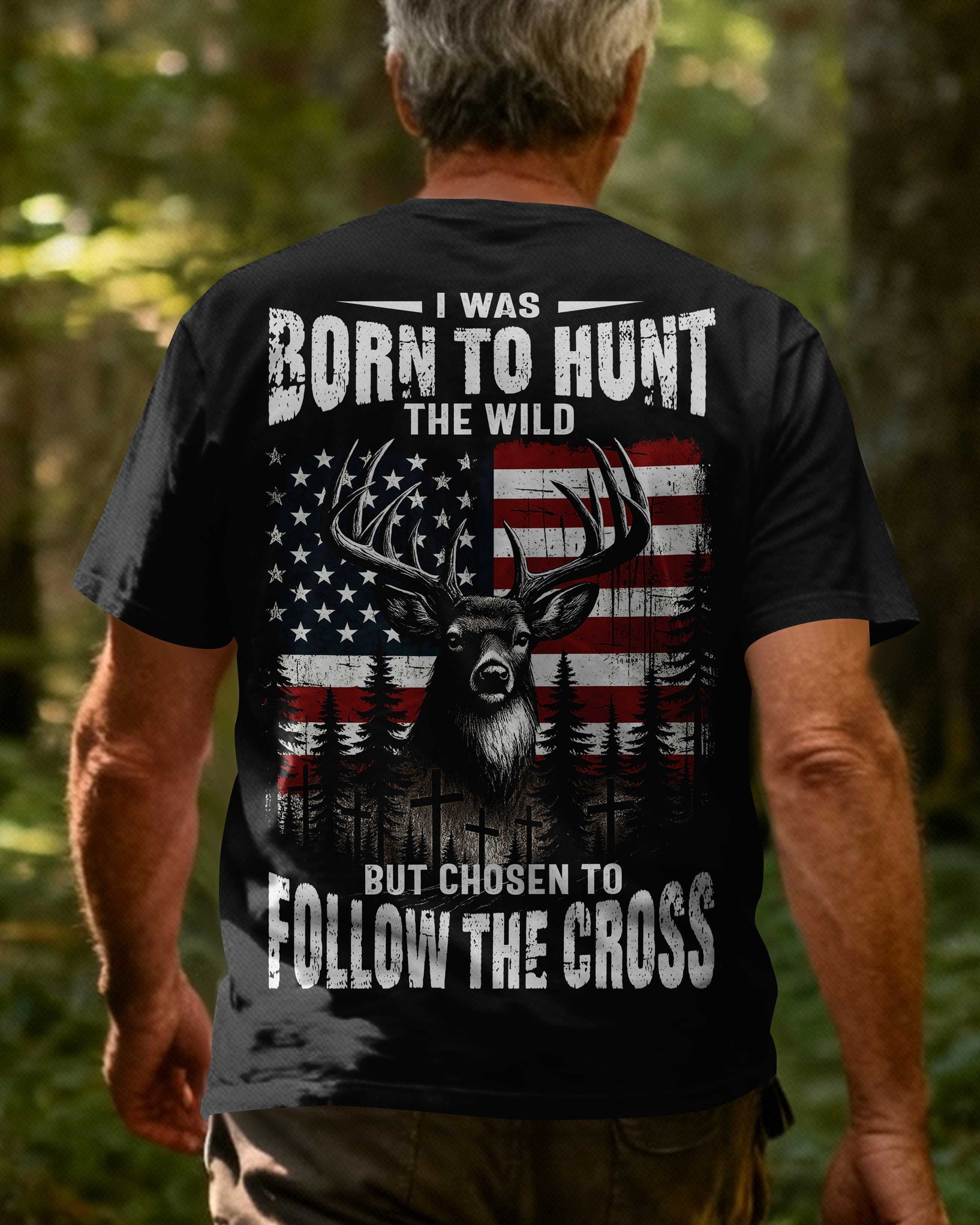 Blisscorners I Was Born To Hunt The Wild But Chosen To Follow The Cross Shirt, Personalized Hunting 3D Shirt
