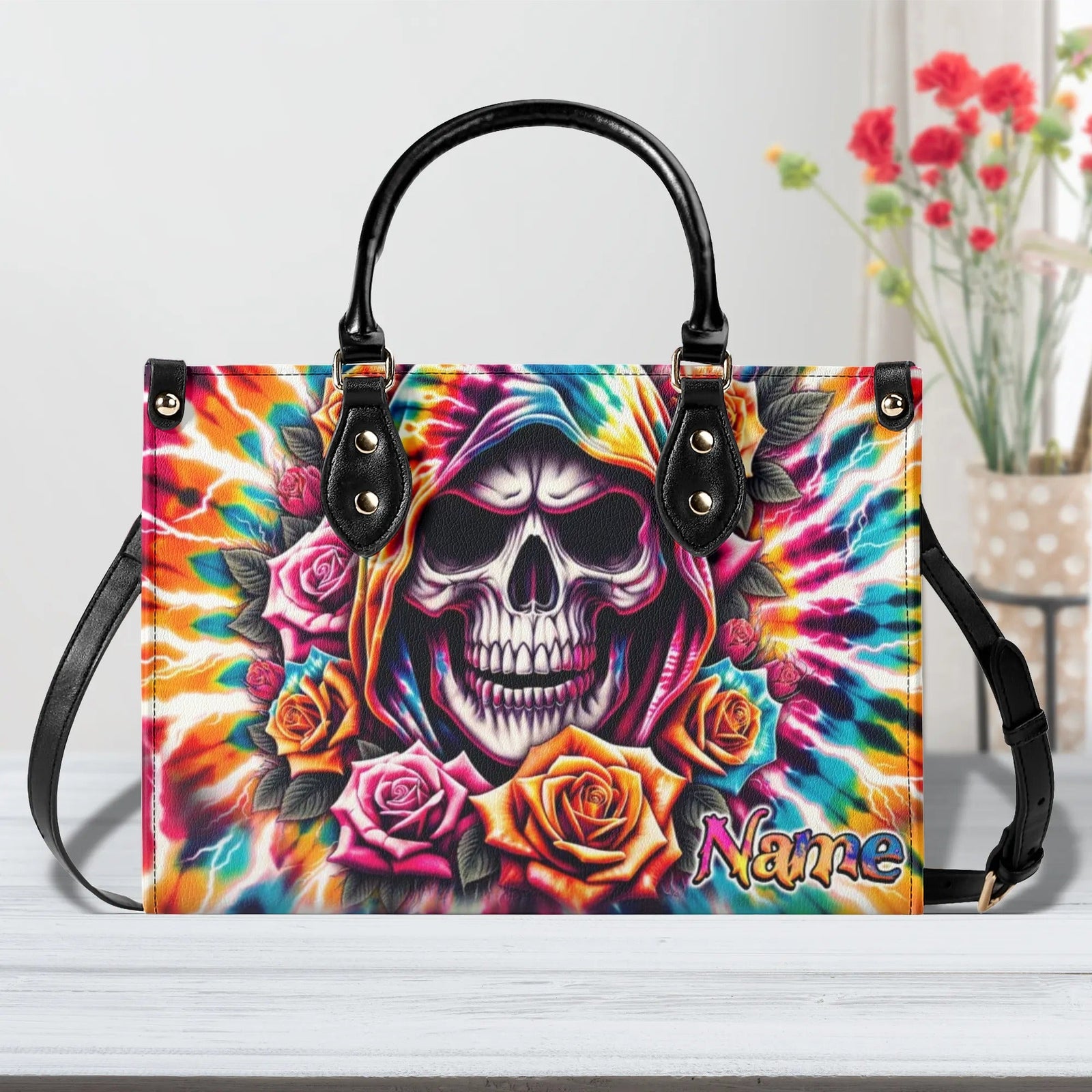 BLISSCORNERS REAPER ROSE TIE DYE LEATHER HANDBAG
