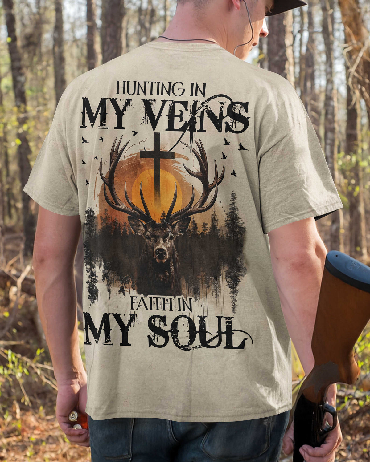 Blisscorners Hunting In My Veins Faith In My Soul Shirt, Personalized Hunting 3D Shirt