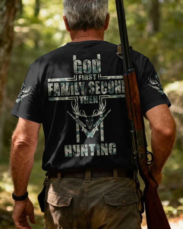 Blisscorners God First Family Second Then Hunting 3D Shirt, Personalized Hunting 3D Shirt