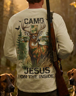 Blisscorners Camo On The Outside Jesus On The Inside Shirt, Personalized Hunting 3D Shirt