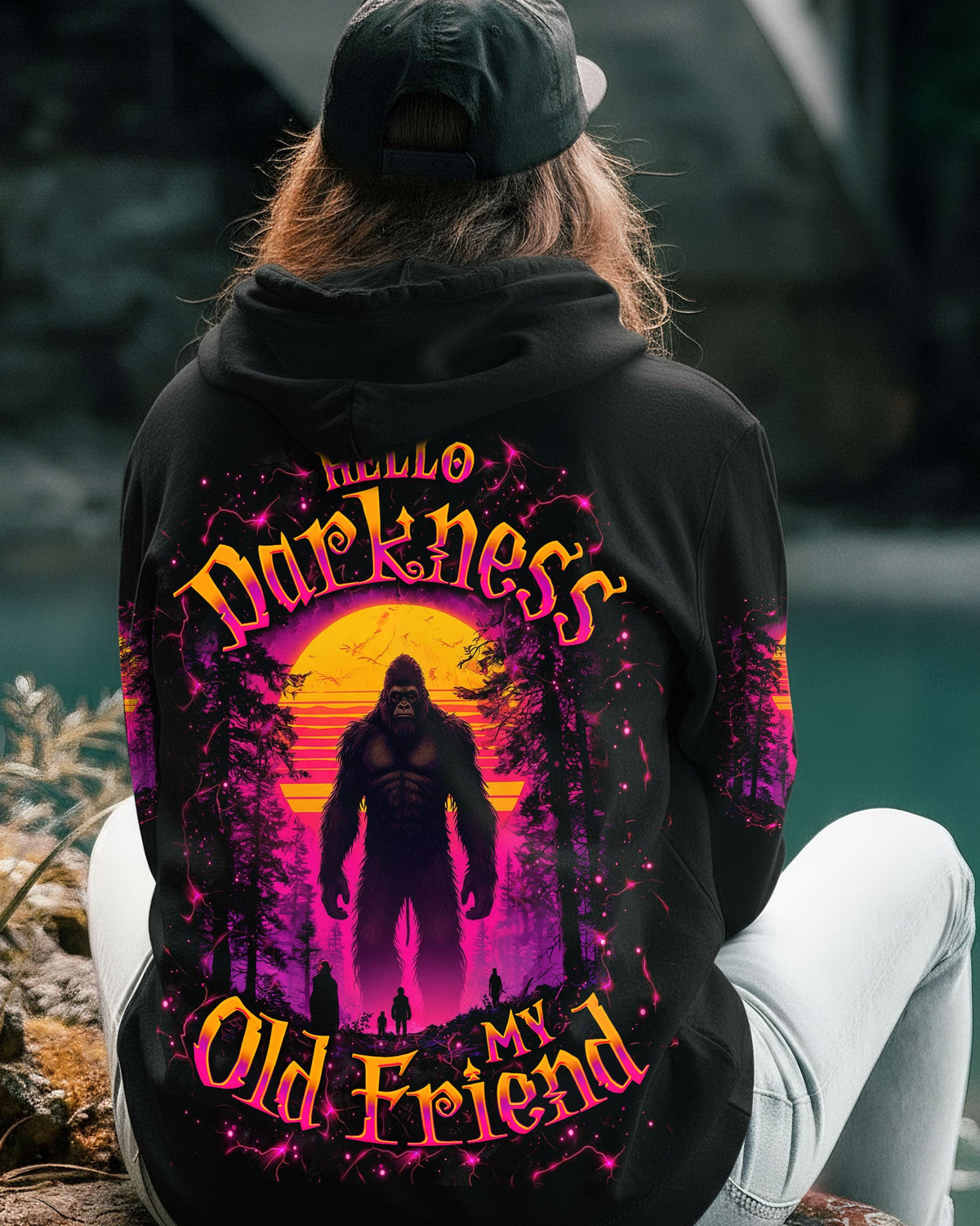 BLISSCORNERS HELLO DARKNESS MY OLD FRIEND BIGFOOT ALL OVER PRINT