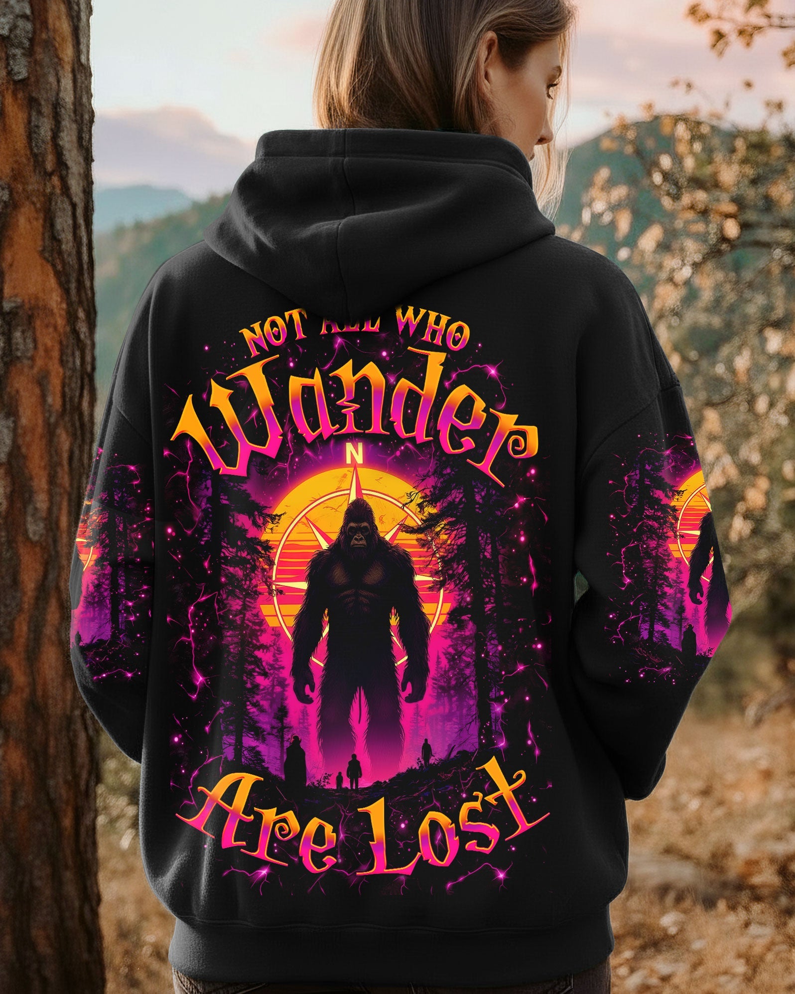 BLISSCORNERS NOT ALL WHO WANDER ARE LOST BIGFOOT  COMPASS ALL OVER PRINT