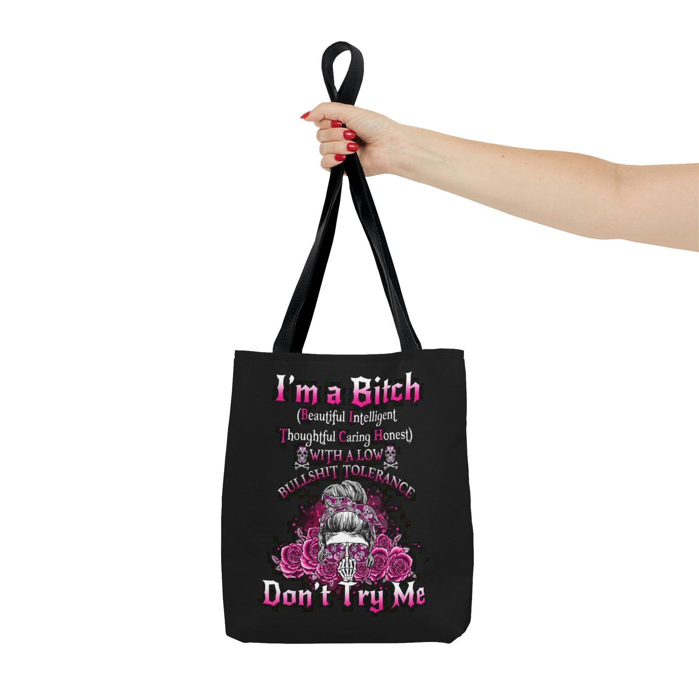 BLISSCORNERS I'M A B DON'T TRY ME ROSE MESSY BUN BLACK TUMBLER