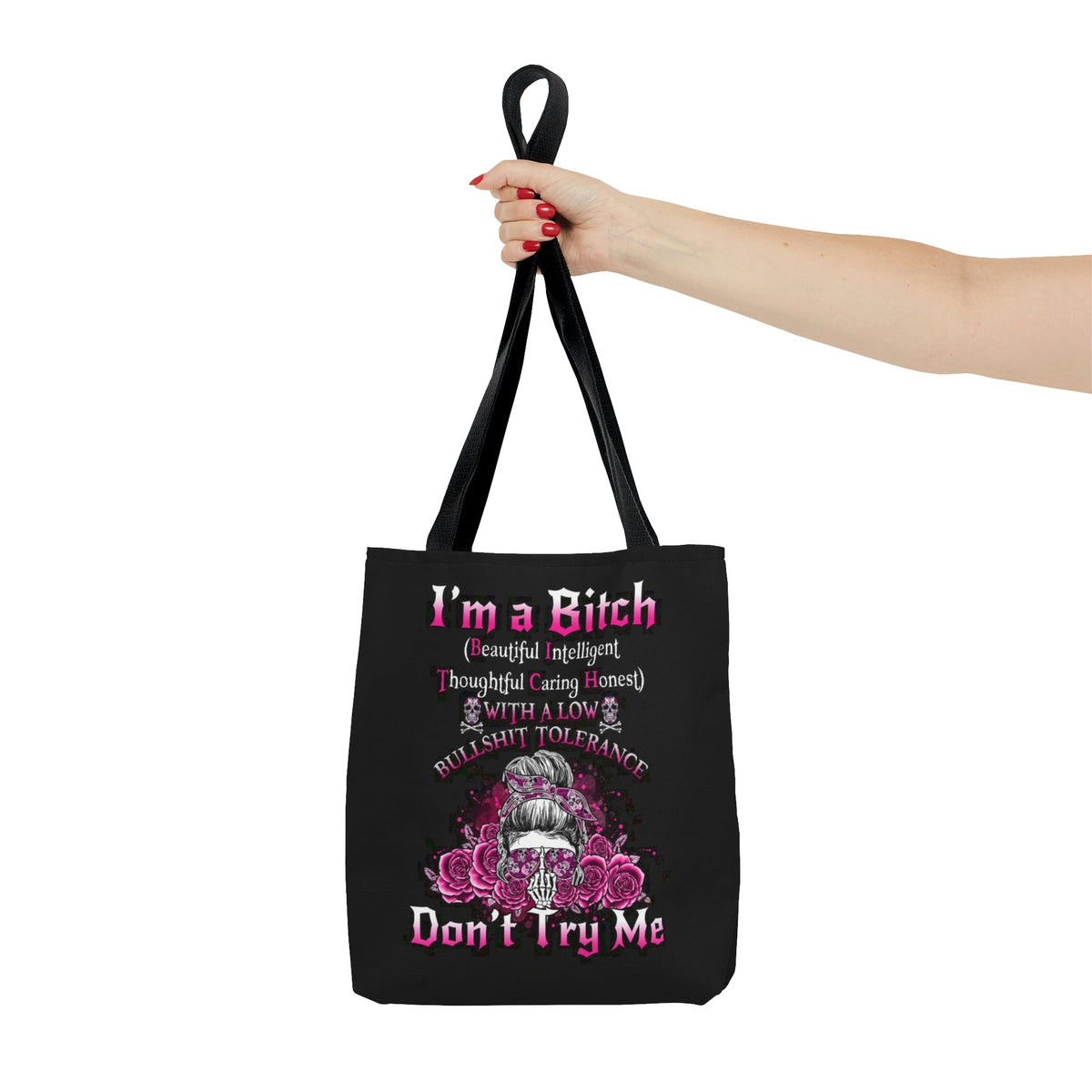 BLISSCORNERS I'M A B DON'T TRY ME ROSE MESSY BUN BLACK TUMBLER