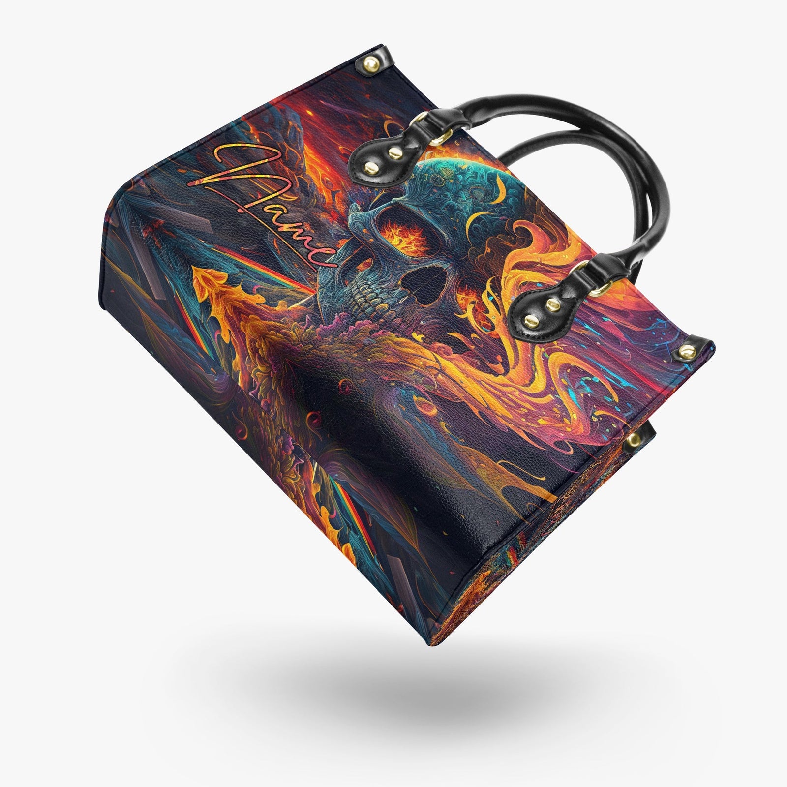 BLISSCORNERS SKULL ON FIRE LEATHER HANDBAG