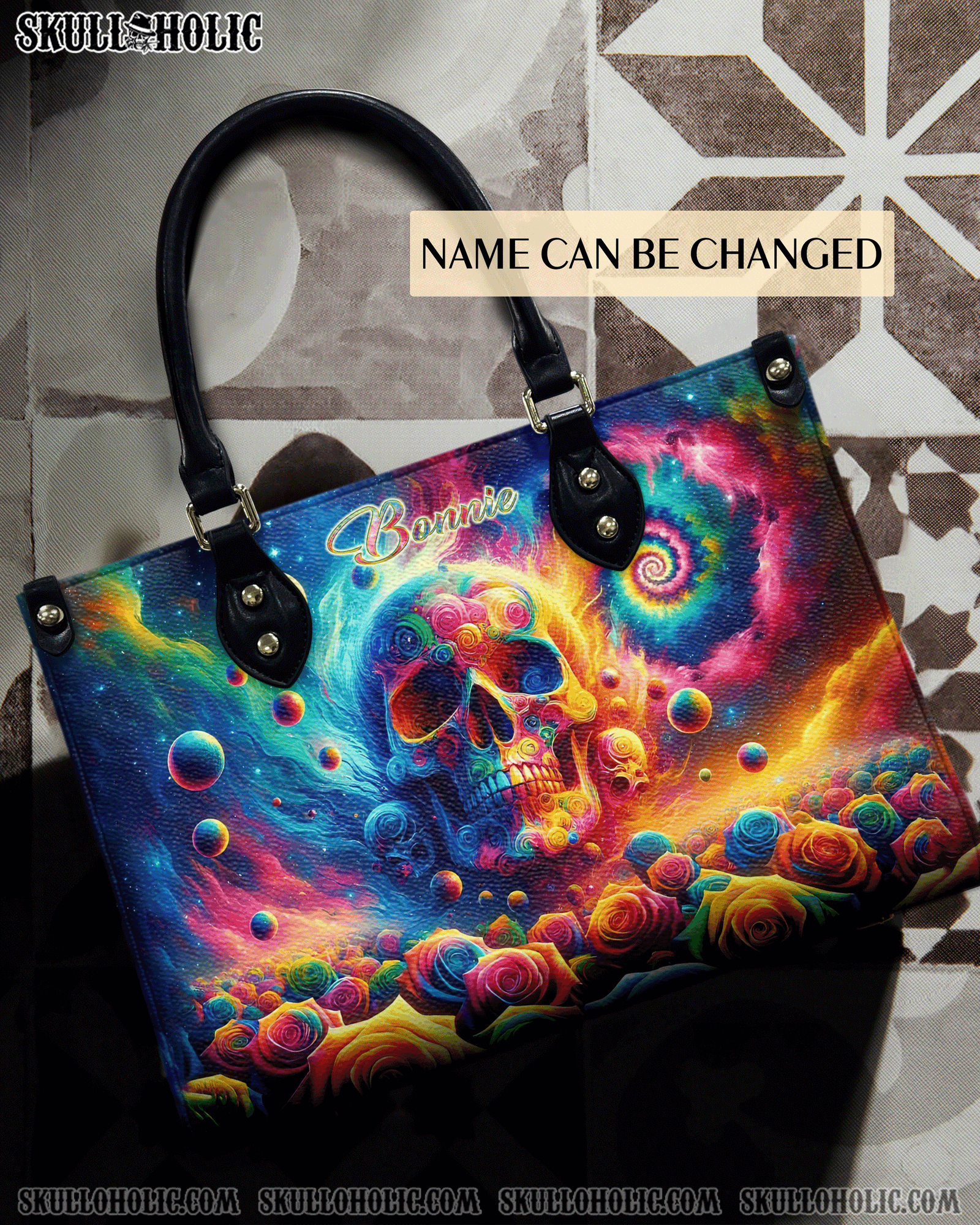 BLISSCORNERS COLORFUL SKULL ROSE LEATHER HANDBAG