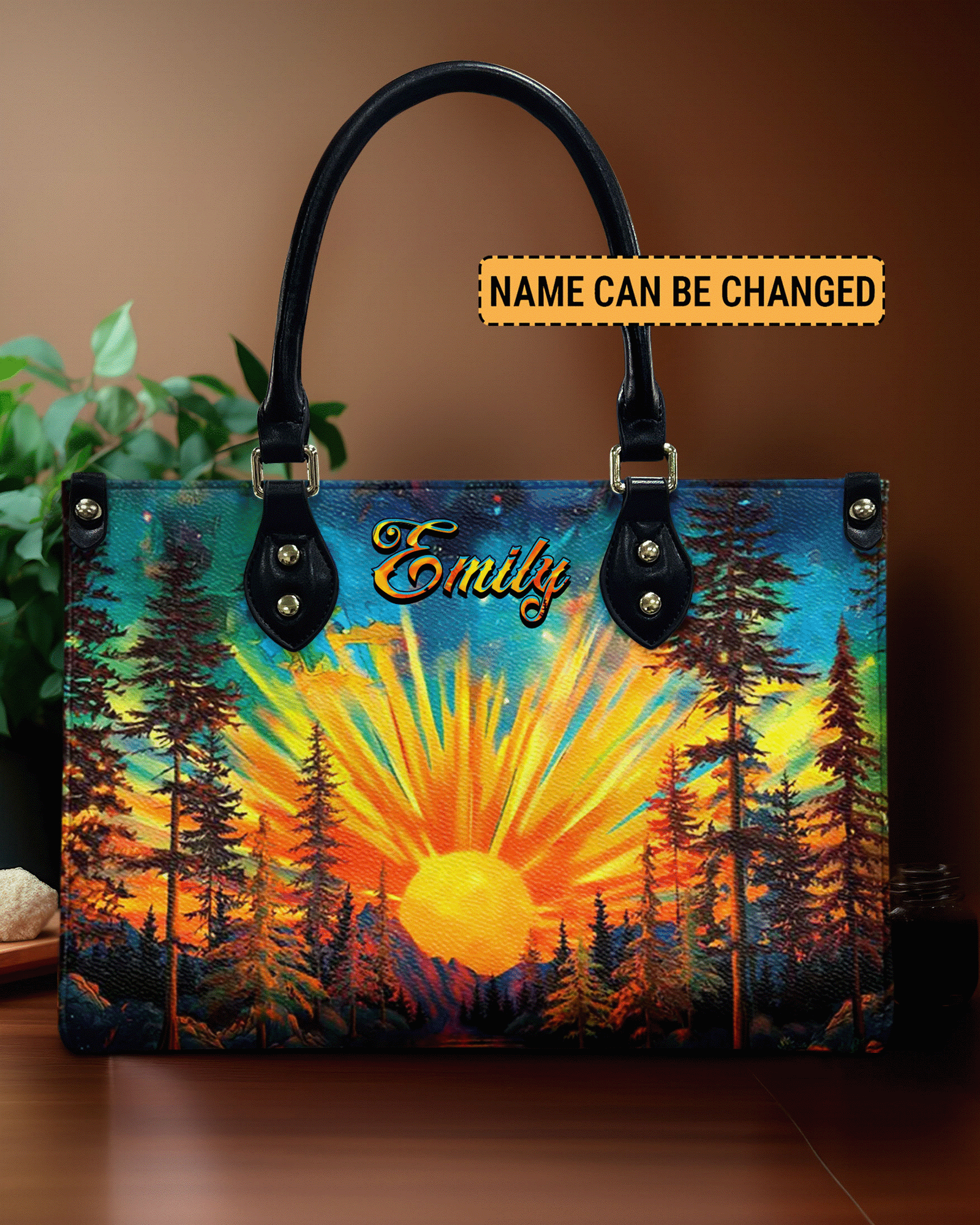BLISSCORNERS BEAUTIFUL SUN SCENE LEATHER HANDBAG