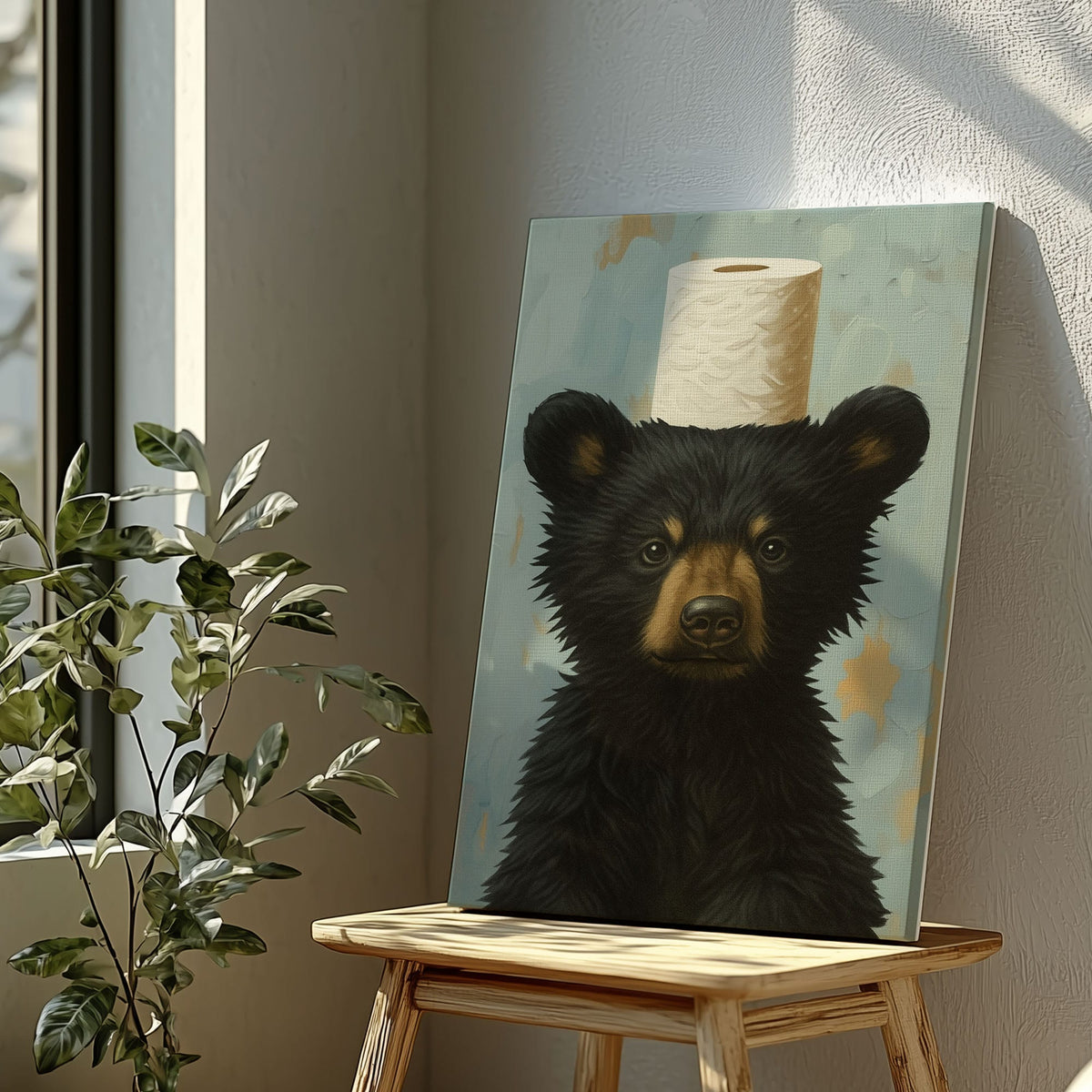 Blisscorners Toilet Paper Bear Canvas funny Bathroom Wall Art LM2611