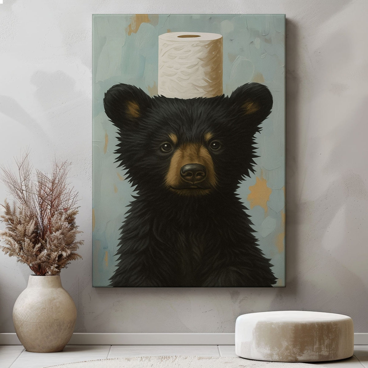 Blisscorners Toilet Paper Bear Canvas funny Bathroom Wall Art LM2611