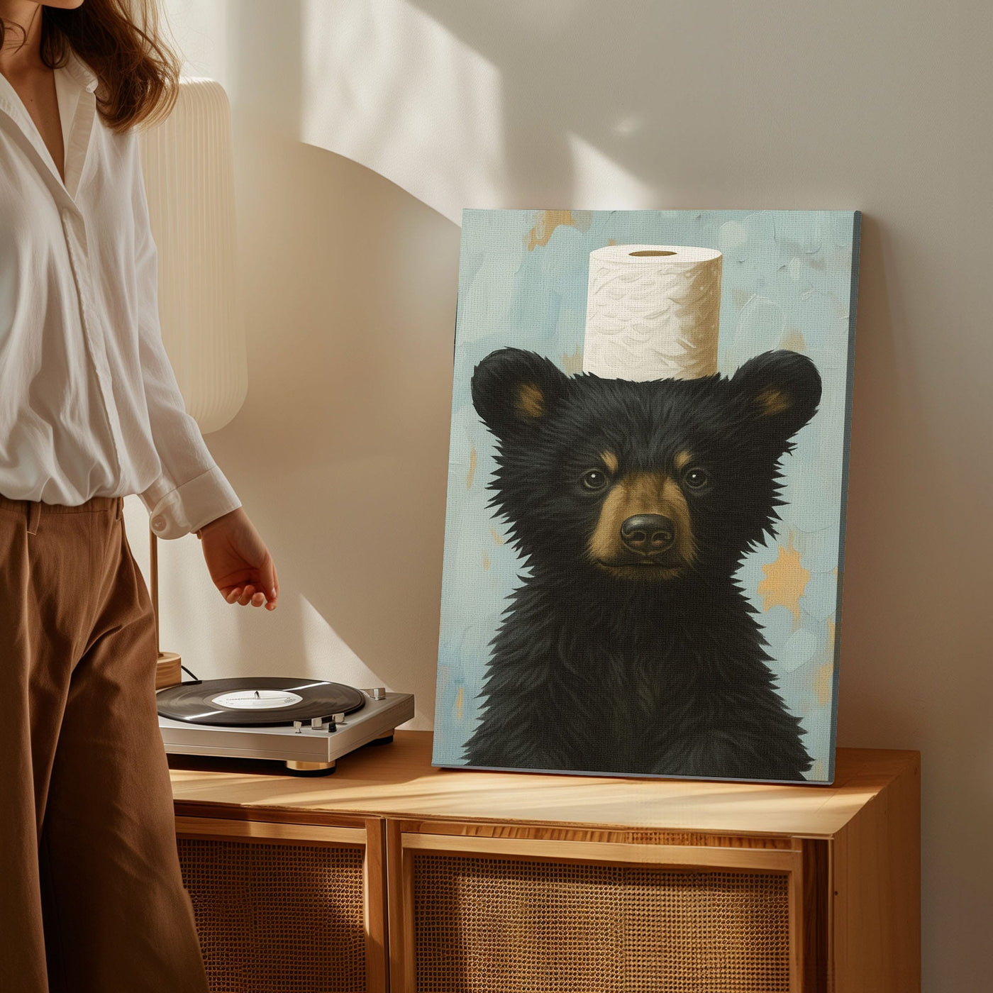 Blisscorners Toilet Paper Bear Canvas funny Bathroom Wall Art LM2611