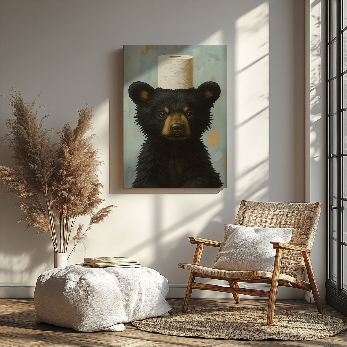 Blisscorners Toilet Paper Bear Canvas funny Bathroom Wall Art LM2611