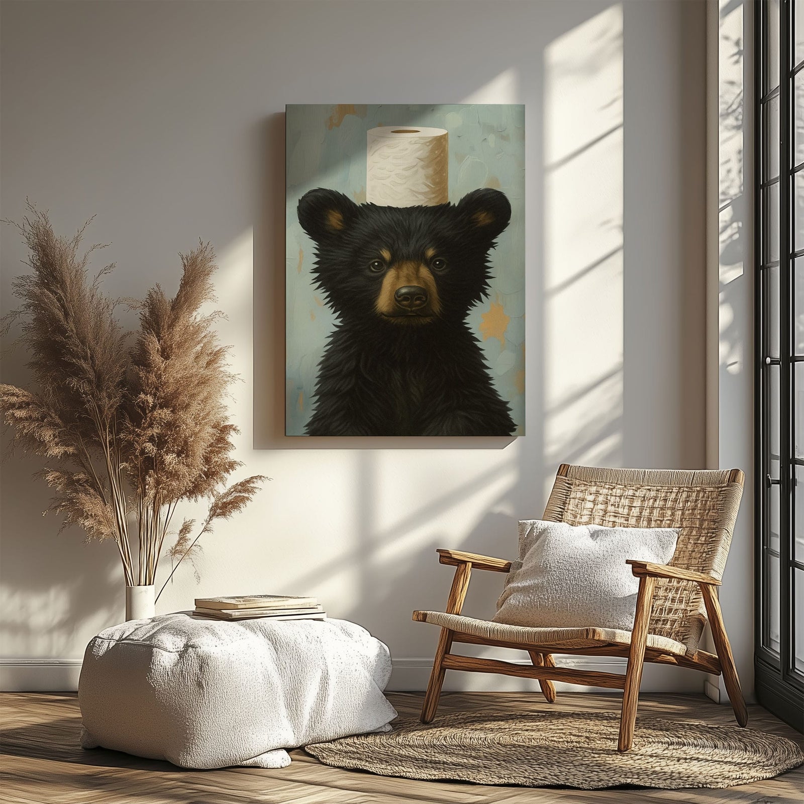Blisscorners Toilet Paper Bear Canvas funny Bathroom Wall Art LM2611