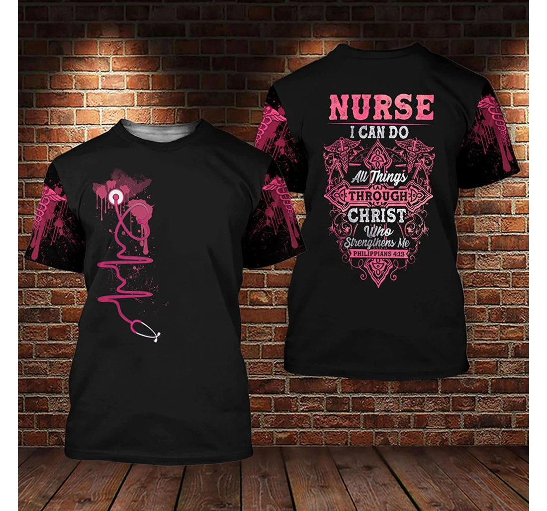 Blisscorners Nurse I Can Do All Things Through Christ 3D All Over Printed, Uniform Nurse Shirt