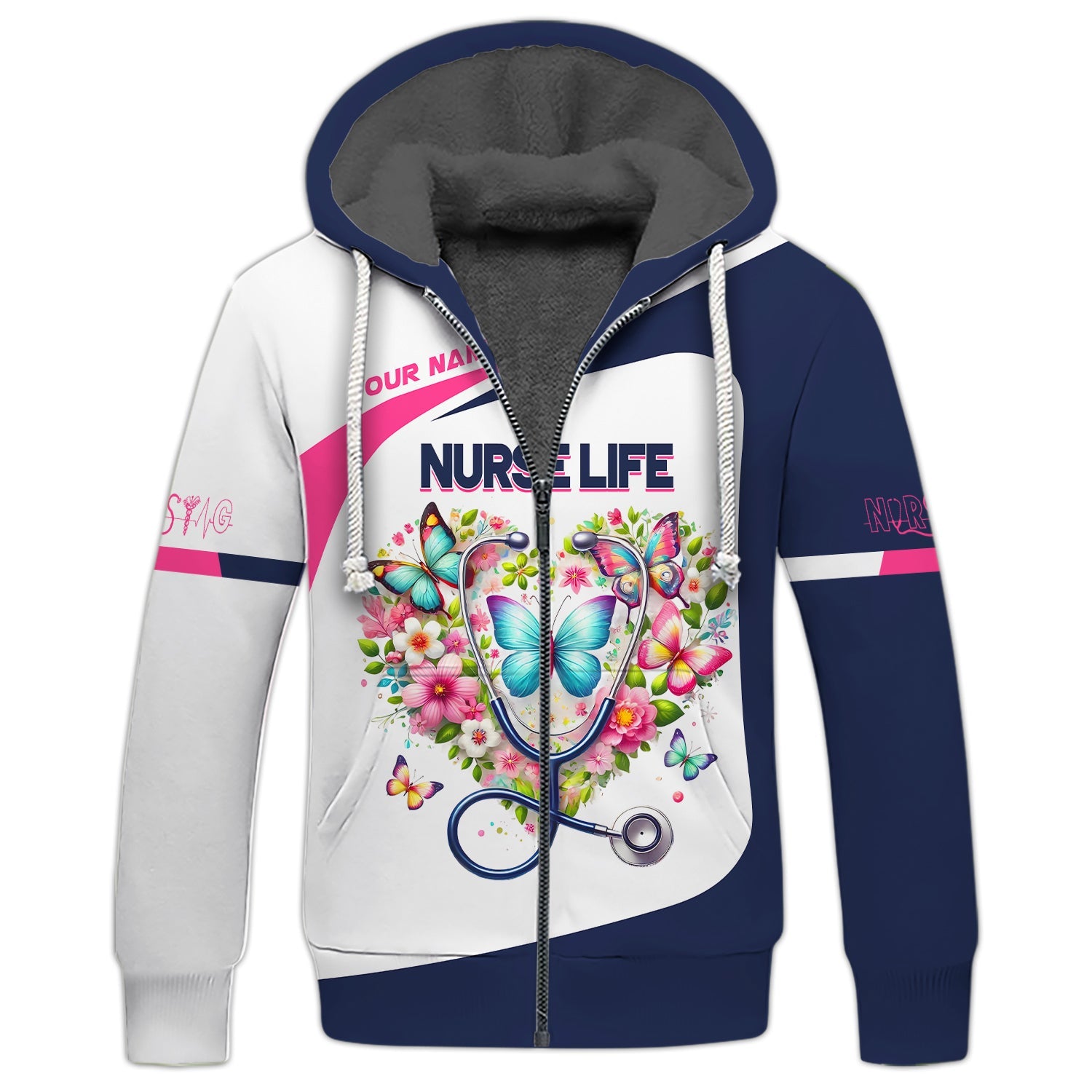 Blisscorners 3D Full Print Stethoscope With Flower Heart T-Shirts Personalized Name Gift For Nurse Lovers