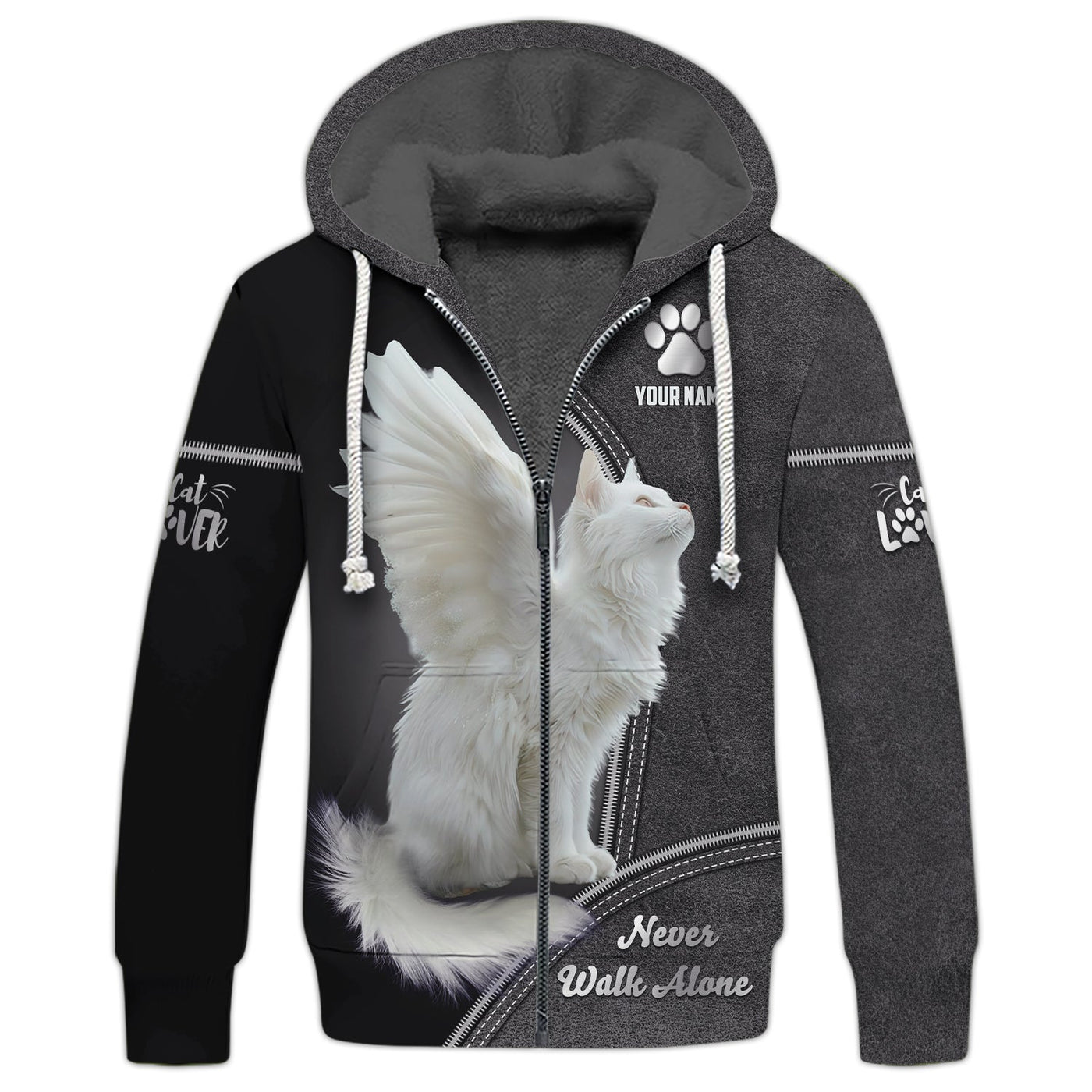 Blisscorners White Cat Custom Name Shirt Never Walk Alone Gift For Cat Lover 3D Shirts