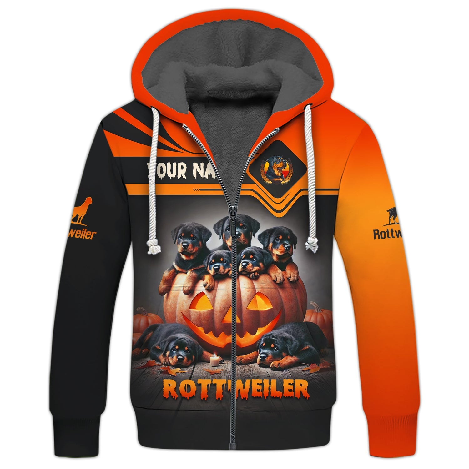 Blisscorners Happy Halloween Custom Name 3D T-Shirts Rottweilers With Pumpkin Halloween Shirt