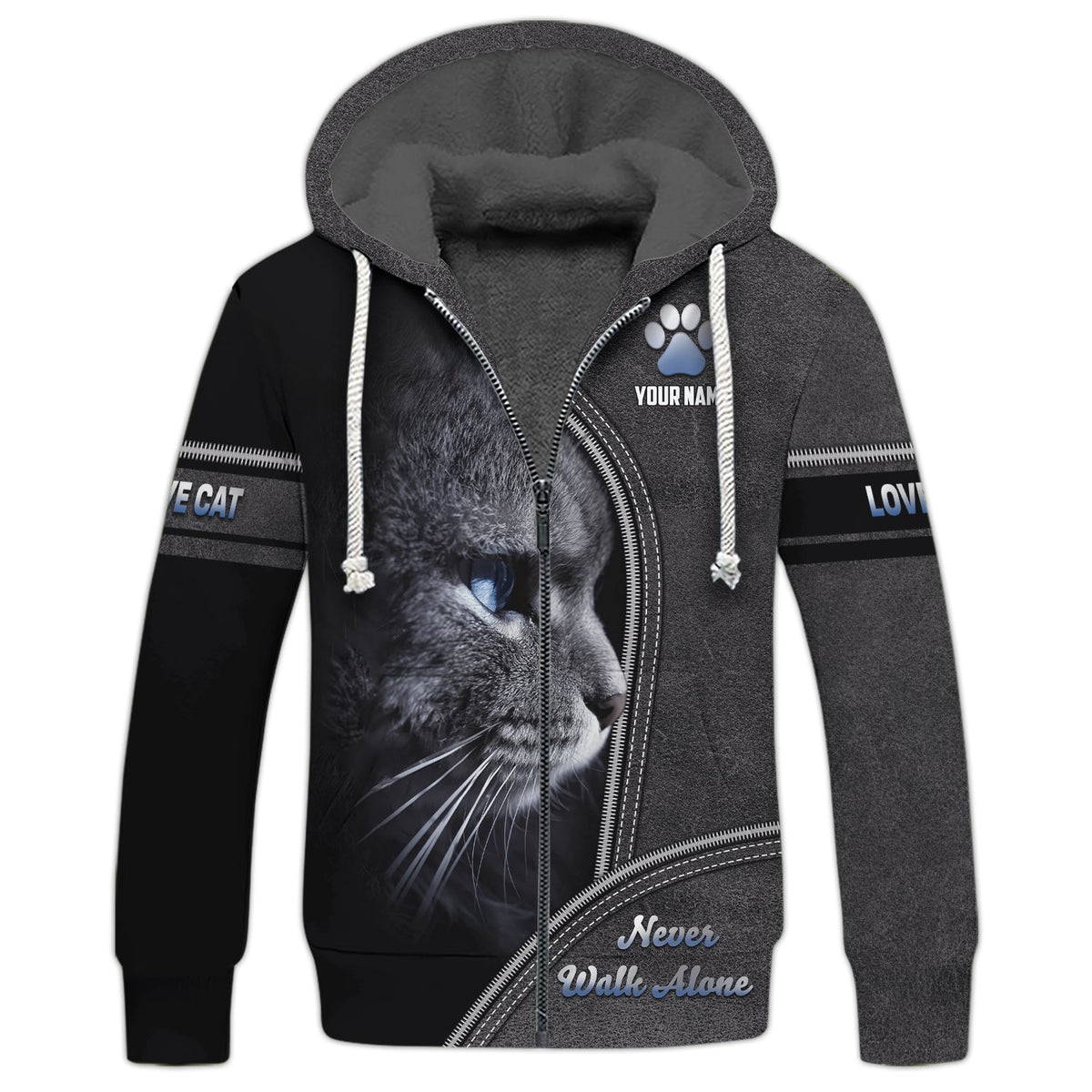 Blisscorners Custom Cat Love 3D Shirt Never Walk Alone Personalized Name Gift For Cat Lover