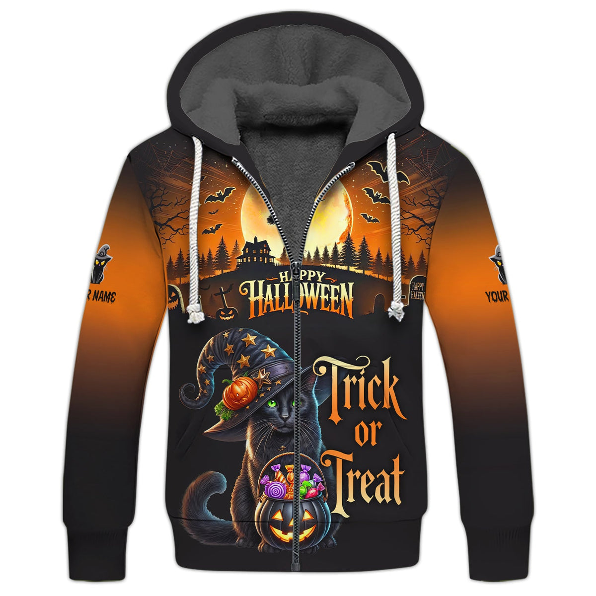 Blisscorners Black Cat Halloween Custom Name 3D Shirt Trick Or Treat Shirts Gift For Halloween Lovers