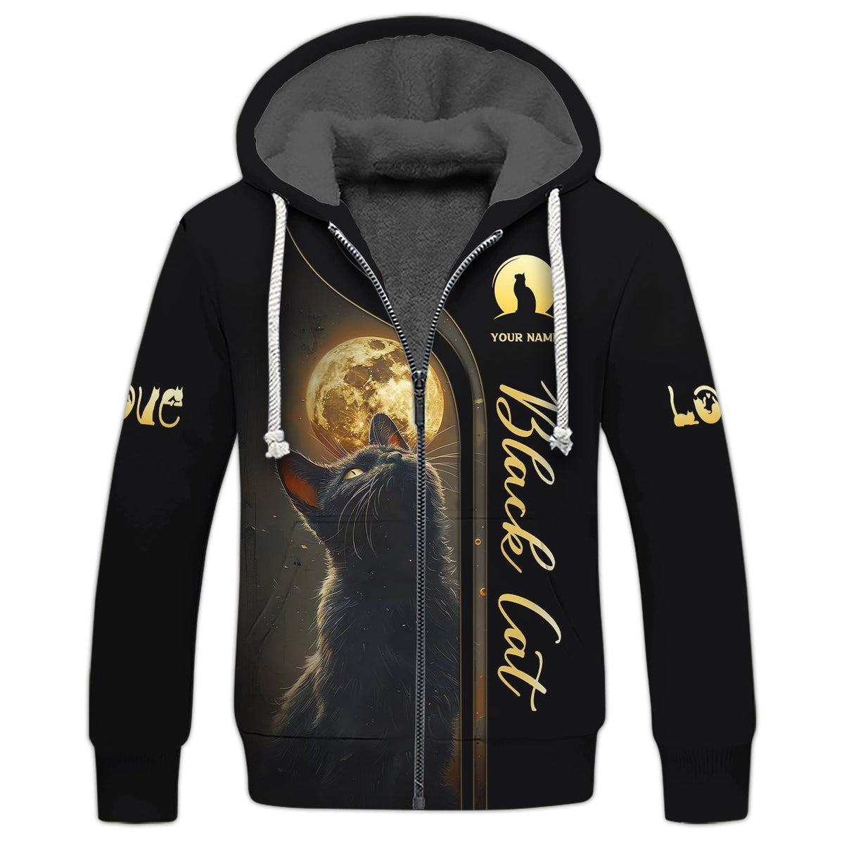 Blisscorners 3D Full Print Black Cat With Mysterious Moon T-Shirts Personalized Name Gift For Cat Lovers