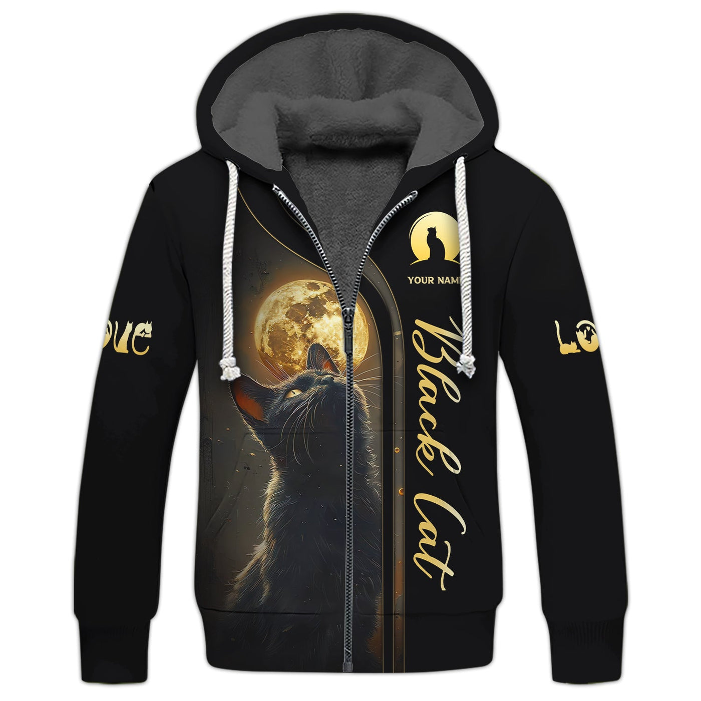 Blisscorners 3D Full Print Black Cat With Mysterious Moon T-Shirts Personalized Name Gift For Cat Lovers