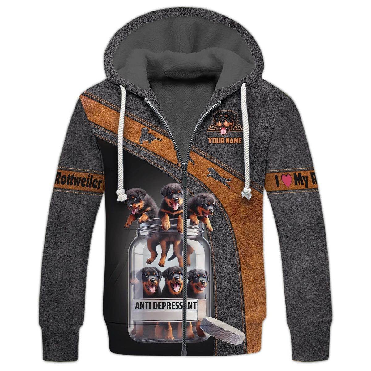 Blisscorners 3D Full Print Rottweiler Anti Depressants Bottle Personalized Name Gift For Dog Lovers