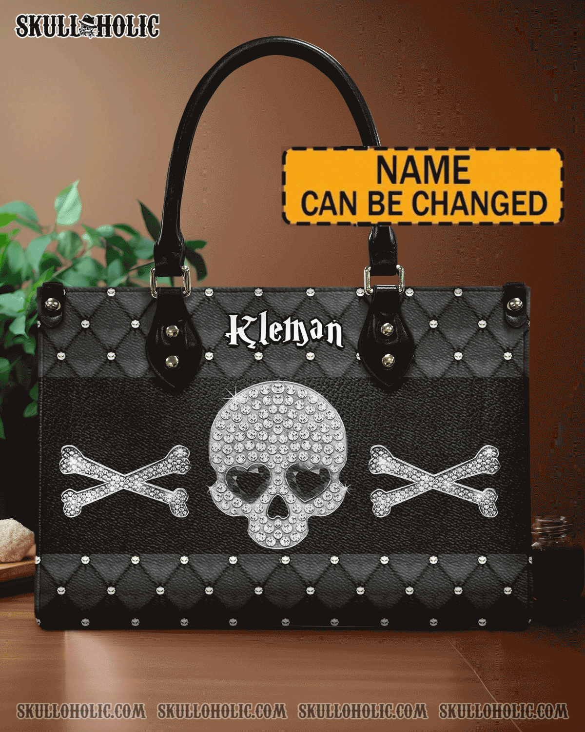 BLISSCORNERS DIAMOND SKULL LEATHER HANDBAG