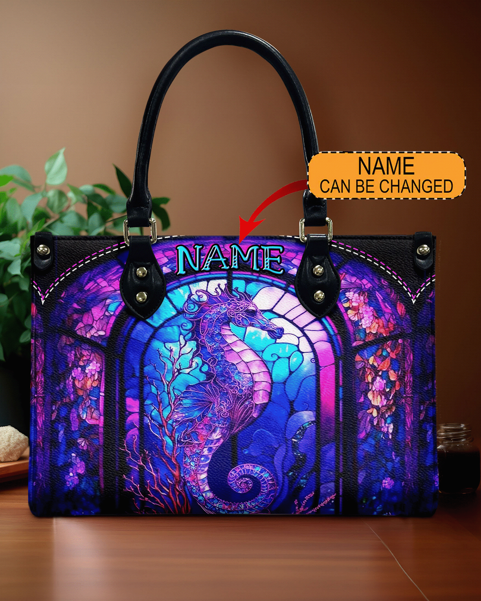 BLISSCORNERS GLOWING SEAHORSE LEATHER HANDBAG