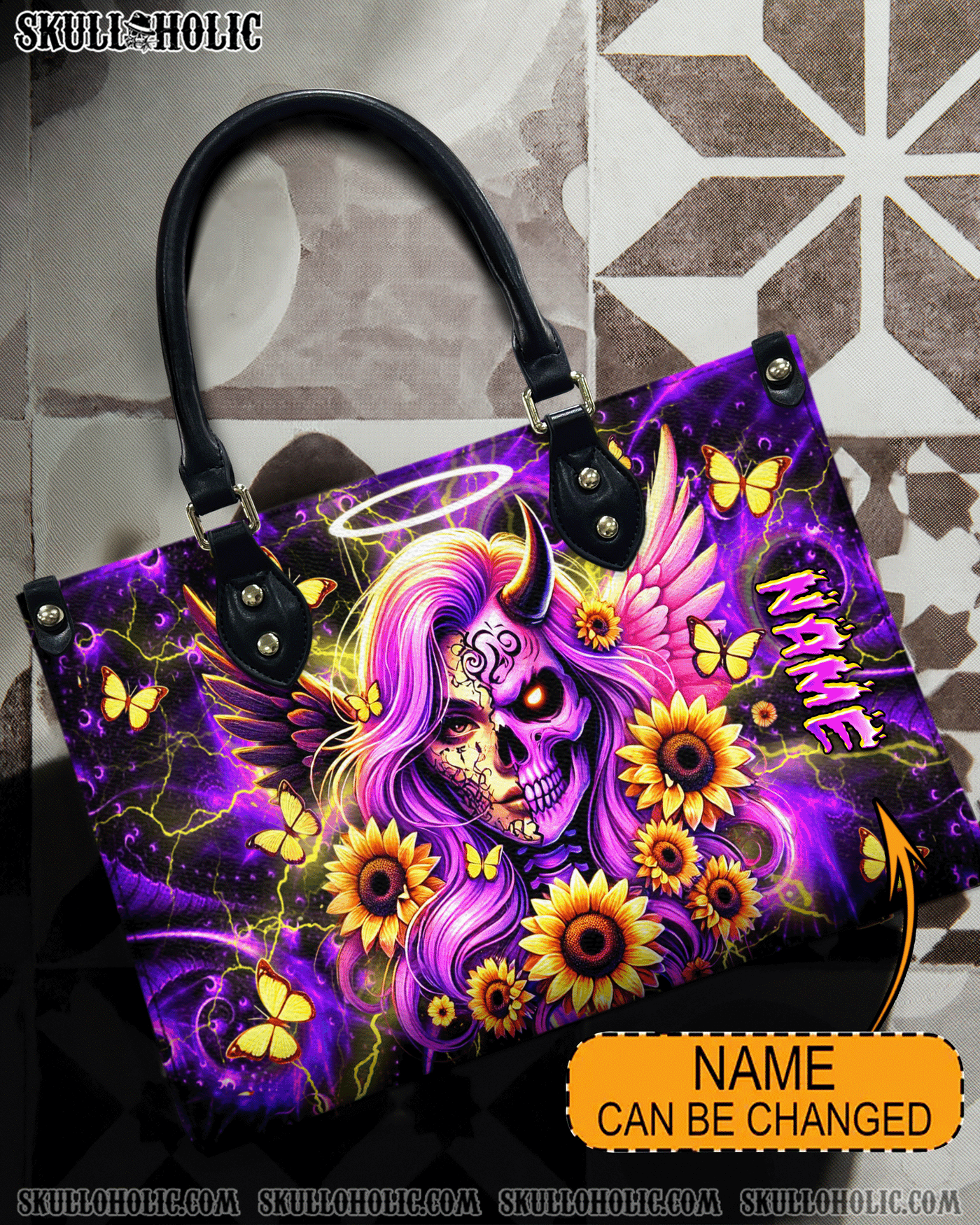 BLISSCORNERS SKULL LADY SUNFLOWER LEATHER HANDBAG