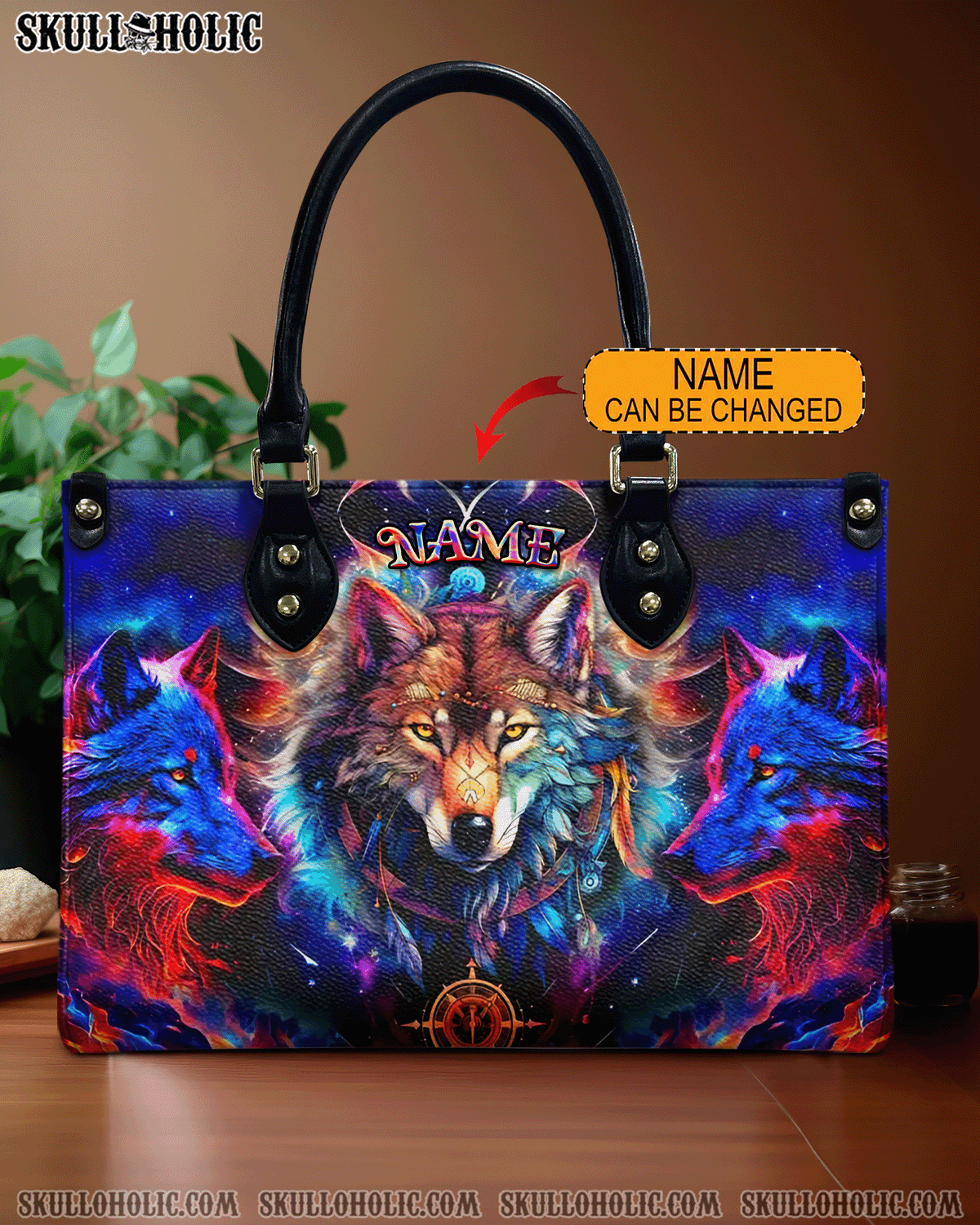 BLISSCORNERS THREE WOLVES LEATHER HANDBAG