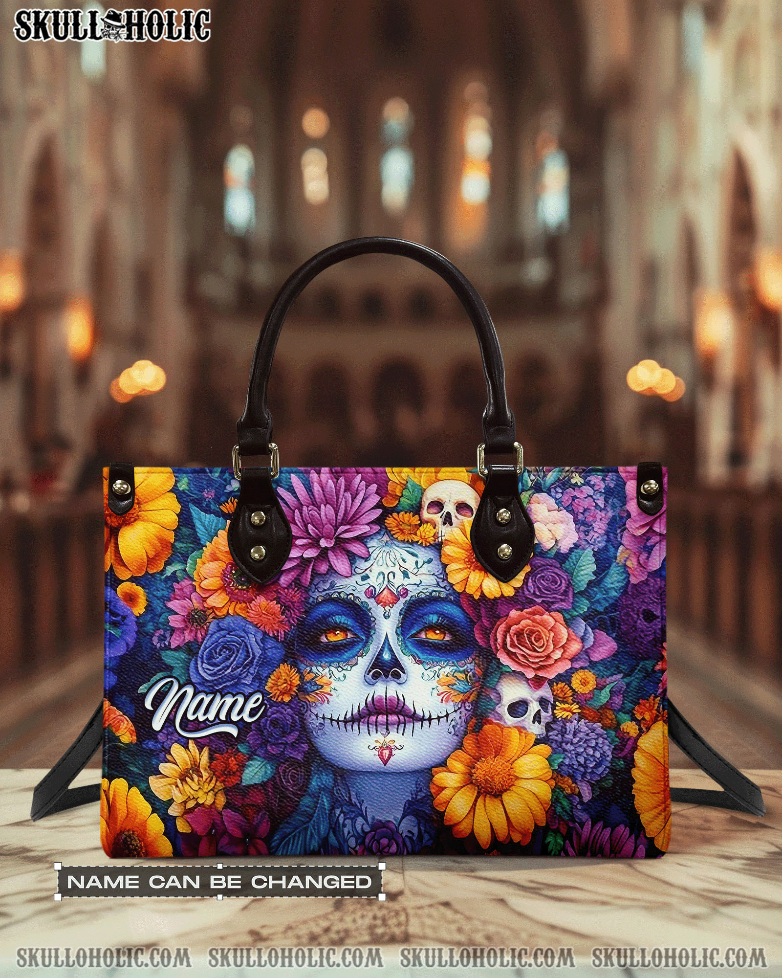 BLISSCORNERS SUGAR SKULL LADY FLOWER LEATHER HANDBAG