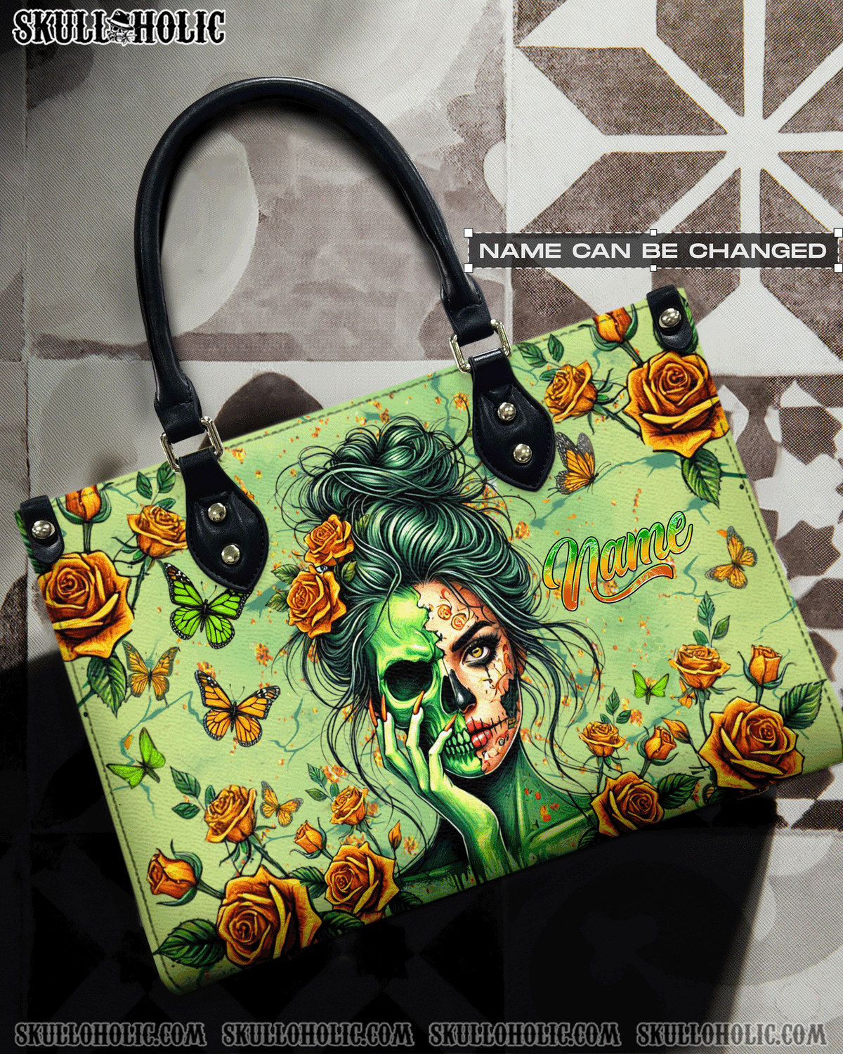 BLISSCORNERS SKULL LADY WITH TWO FACE LEATHER HANDBAG