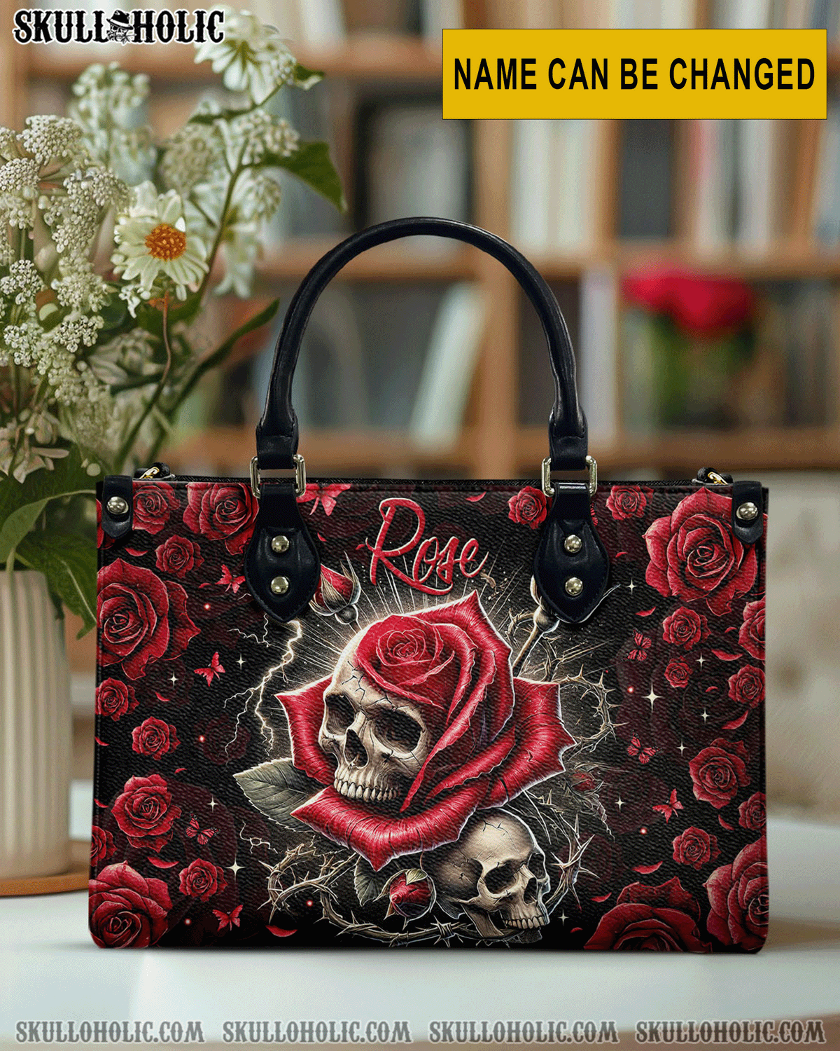 BLISSCORNERS SKULL ROSE LEATHER HANDBAG