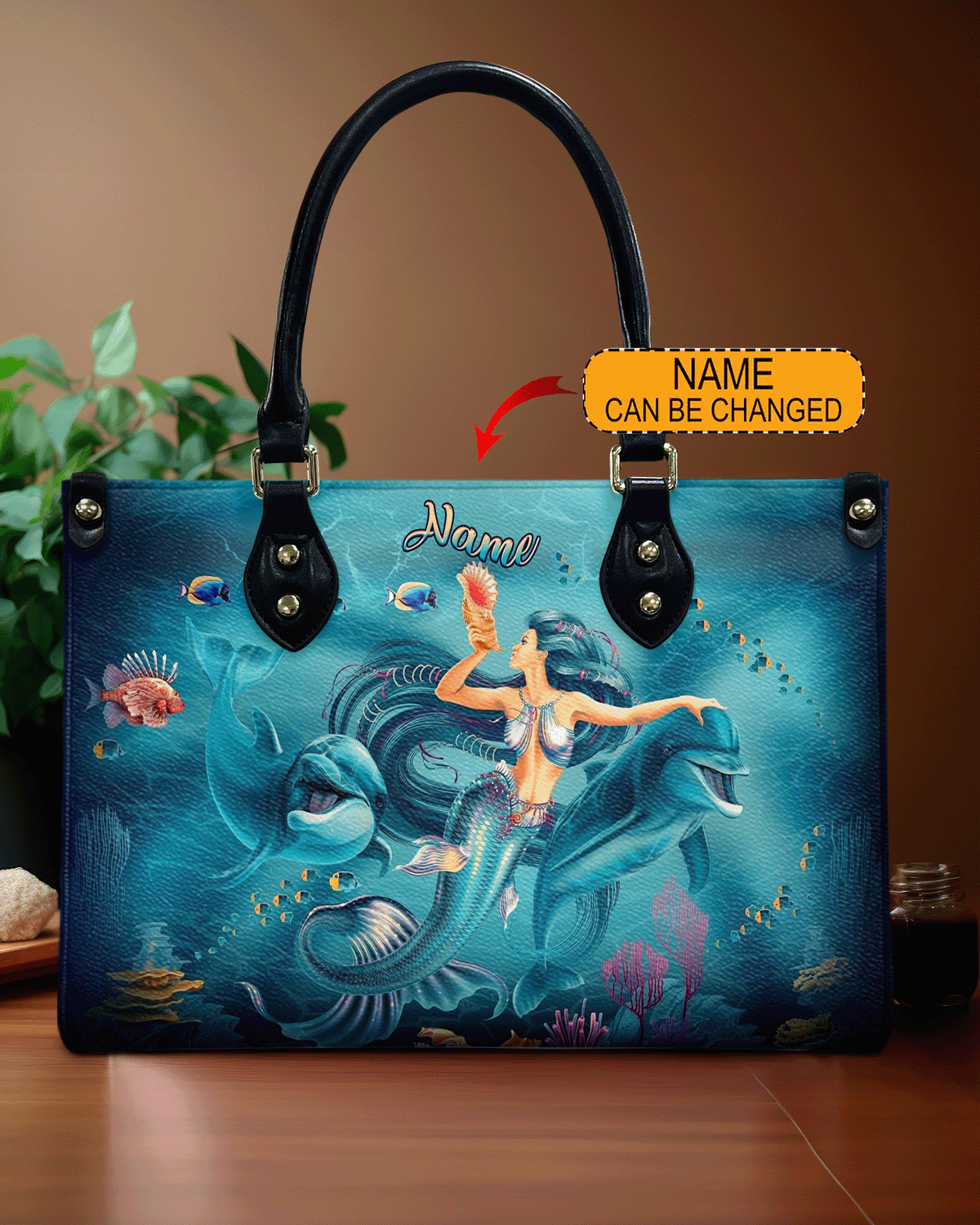 BLISSCORNERS MERMAID AND DOLPHIN LEATHER HANDBAG