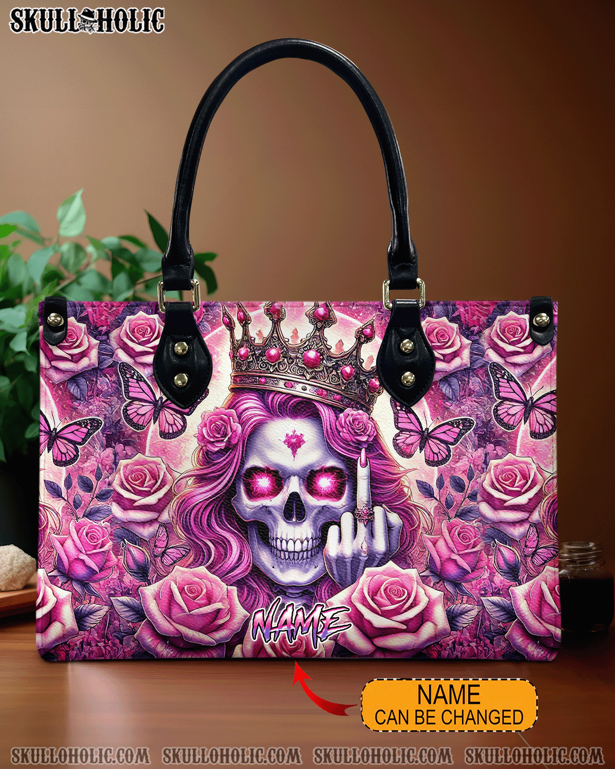 BLISSCORNERS SKULL QUEEN ROSE LEATHER HANDBAG