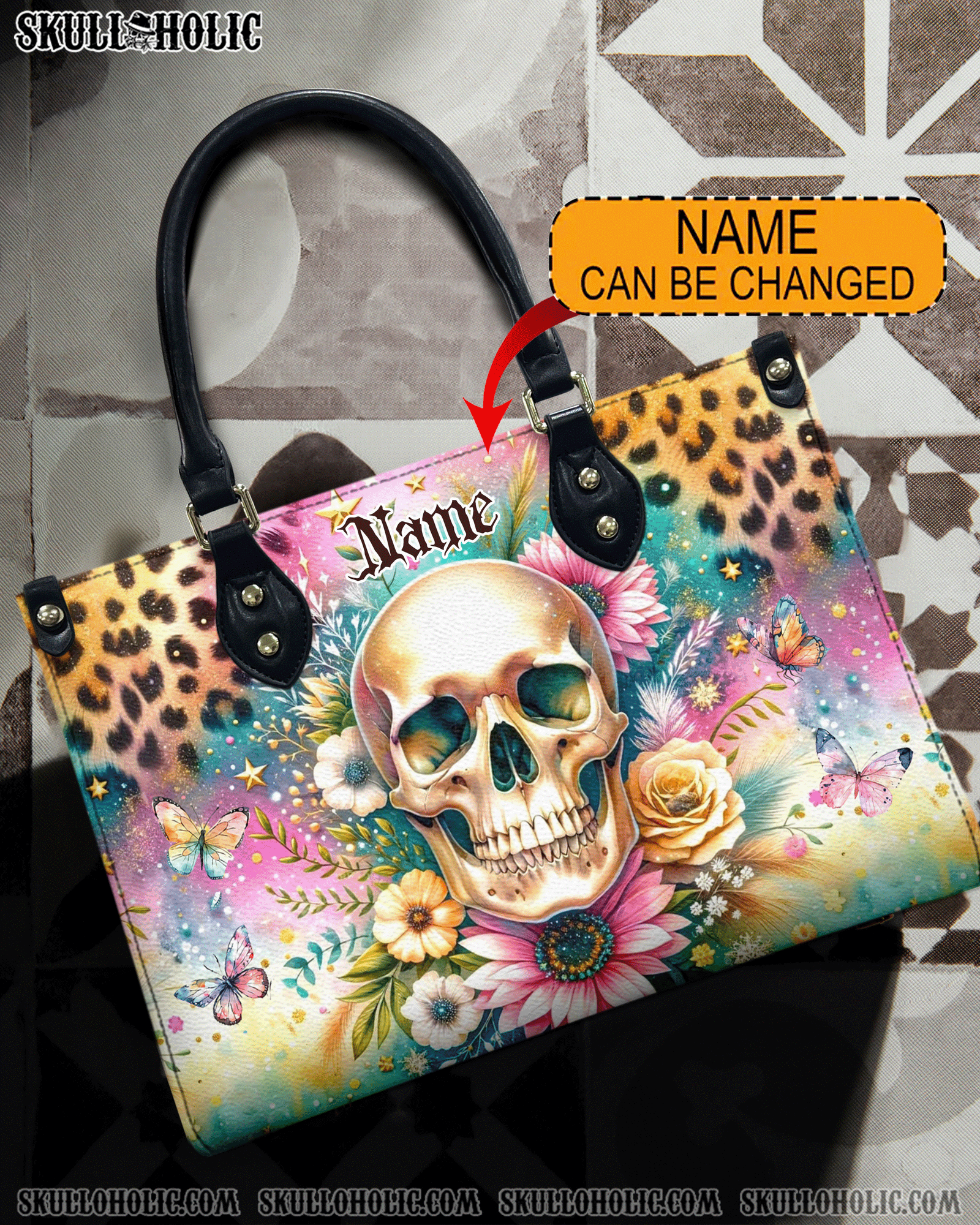 BLISSCORNERS SKULL FLOWERS LEATHER HANDBAG