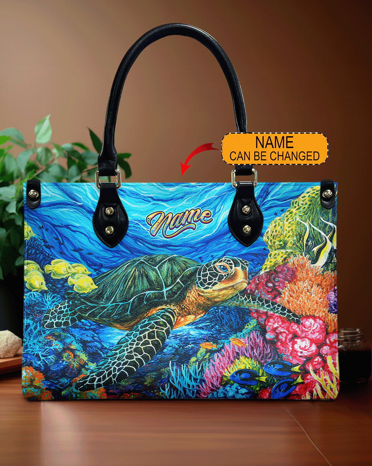 BLISSCORNERS TURTLE OCEAN LEATHER HANDBAG