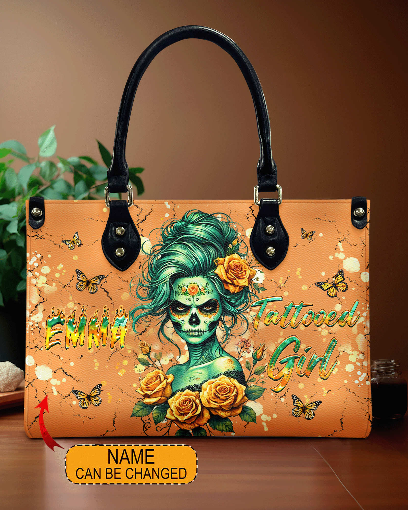 BLISSCORNERS TATTOOED GIRL LEATHER HANDBAG