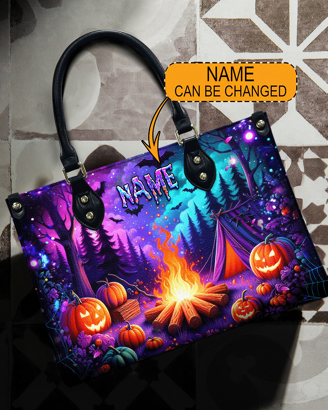 BLISSCORNERS GLOWING CAMPFIRE HALLOWEEN LEATHER HANDBAG