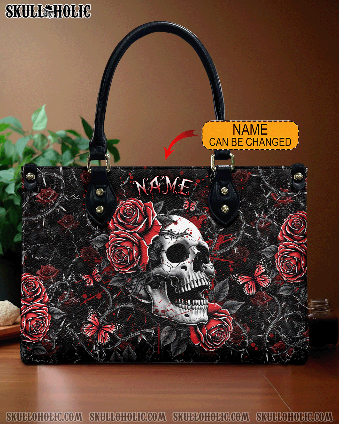 BLISSCORNERS SKULL ROSES LEATHER HANDBAG